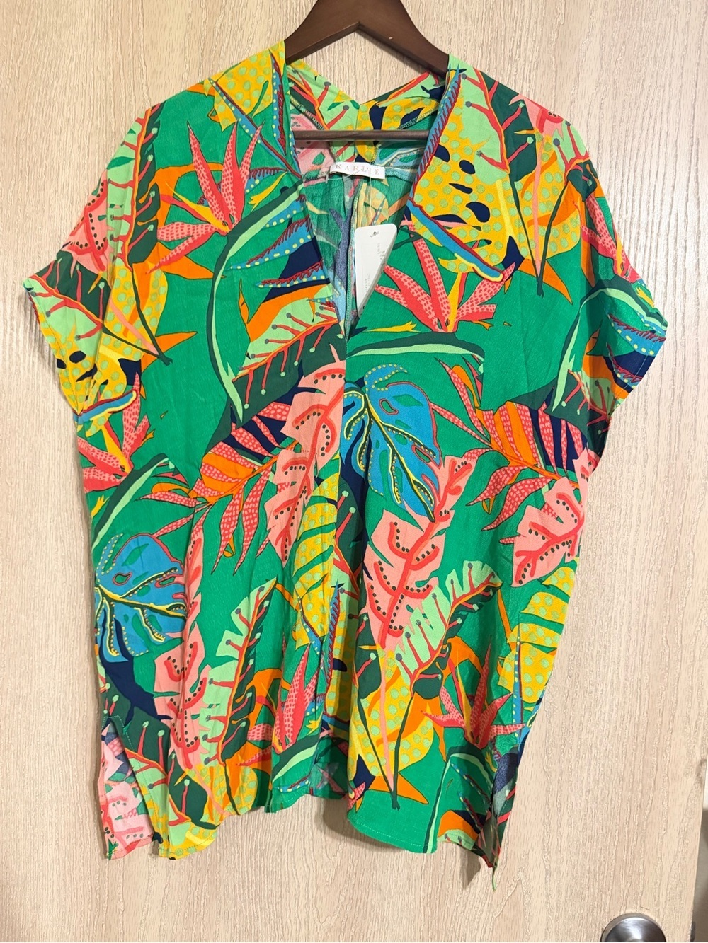 Karlie Green Tropical Leaf Print Blouse